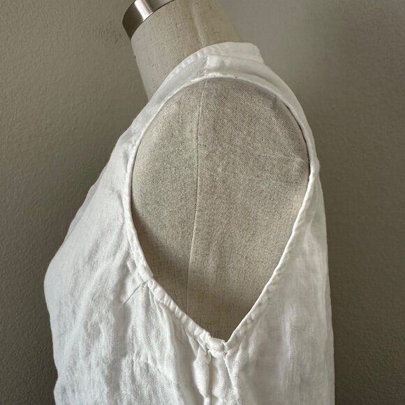 Made in Italy Sleeveless White Blouse Round Split Neck 120 Lino Minimalist Airy - Picture 6 of 11